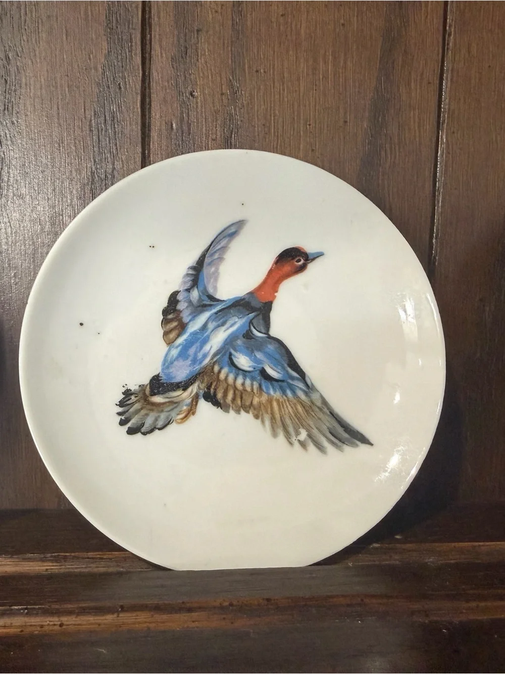 Decorative Flying Duck Ceramic Plate - White with Multicolor Bird Design - 4